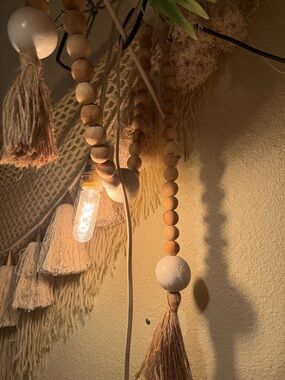 New ball bead garland wooden wood white holiday made in India with fringe